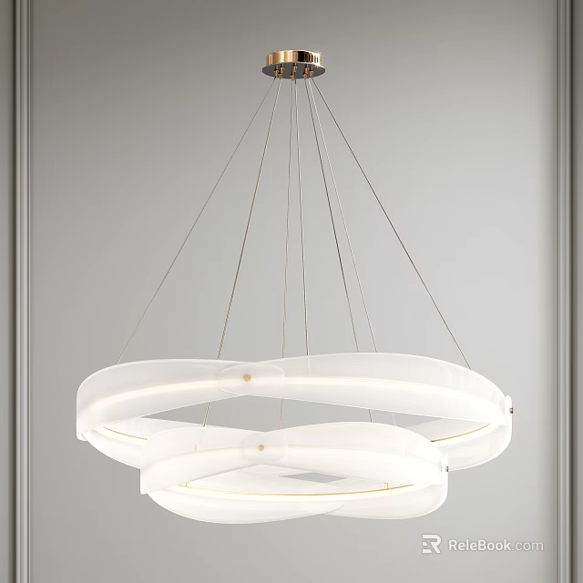 Modern White Chandelier Featuring Circular Rings And LED Lighting Design 3d model 