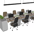 Modern Office Desk With Multiple Workstations Computers Ergonomic Chairs And Green Plants 3d model