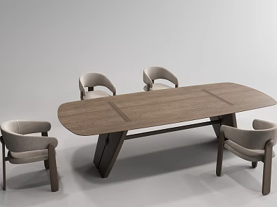 Modern Wooden Dining Table Set With Four Upholstered Chairs And Stylish Design 3d model
