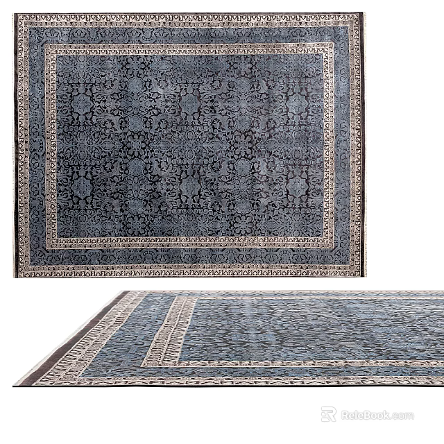 Elegant Blue Square Rug With Traditional Patterned Border For Home Decorative Use 3d model