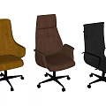 Multiple Modern Office Chairs Featuring Leather Mesh Designs And Rolling Wheels 3d model