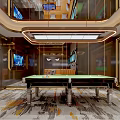 Modern KTV Lounge Interior Design With Sofa Seating Billiard Table TV Screen And Ceiling Decor