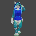 Anthropomorphic Wolf Game And Movie Character In Blue Glowing Hoodie With Green Fur