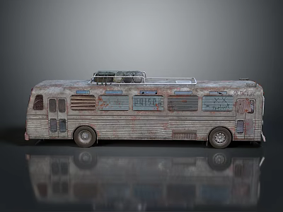Old Rusty Vintage Bus With Aged Exterior Rusted Details And Roof Equipment 3d model