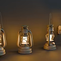 Vintage Lanterns With Lit Candles And Metal Frames On Dark Background
