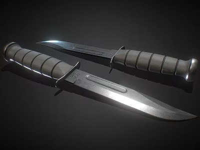 Two Sharp Knives With Textured Handles And Shiny Metal Blades On Dark Background 3d model
