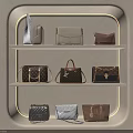 Stylish Bags on Embedded Three Tier Shelving with Warm Yellow Lighting and Beige Wall
