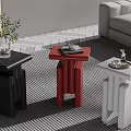 Three Stylish Black Red White Side Tables In Living Room With Plant Tray And Cup