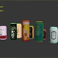 Assorted Colorful Beverage Cans With Diverse Designs And Labels On Reflective Surface