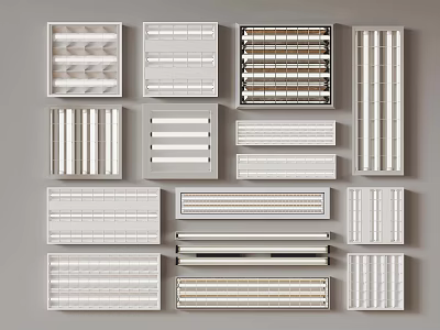 White Grille Design Panels With Various Patterns For Home Ventilation 3d model