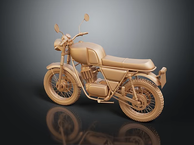 Golden Metallic Motorcycle With Classic Design And Dark Background Reflection 3d model