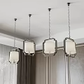 Modern Chinese Style Pendant Lights With Metal Frame And White Lampshade In Indoor Space