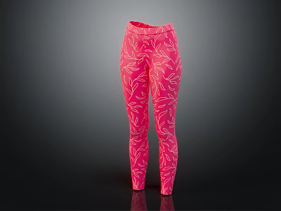 Stylish Pink Leggings For Women With White Line Patterns Design 3d model