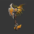 Mythical Dragon Axe With Glowing Orb And Yellow Orange Decorative Blades