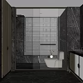 Modern Bathroom Interior With Dark Wood Cabinets Round Mirror Double Sink Vanity And Freestanding Bathtub