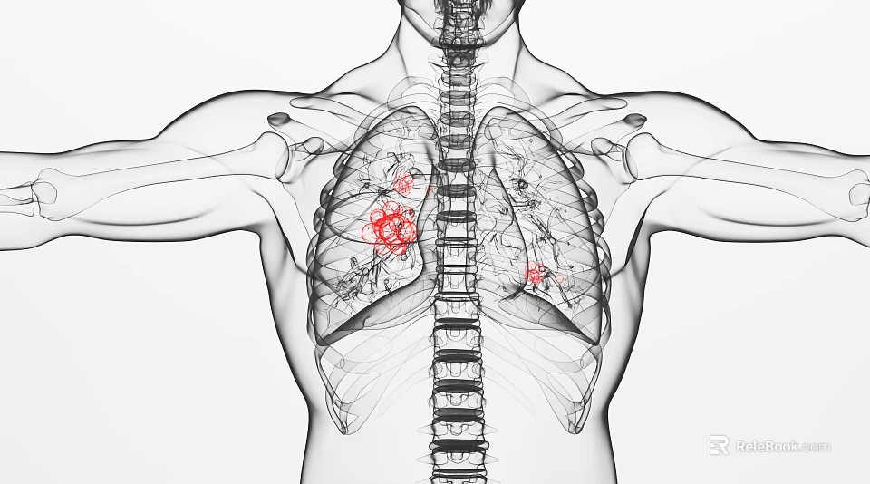 Advanced Medical Imaging Device for 3D Lung Visualization of Anatomical Structures with Red Markers 3d model 
