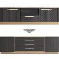 Modern Wooden TV Stand With Gold Accents And Textured Drawer Panels
