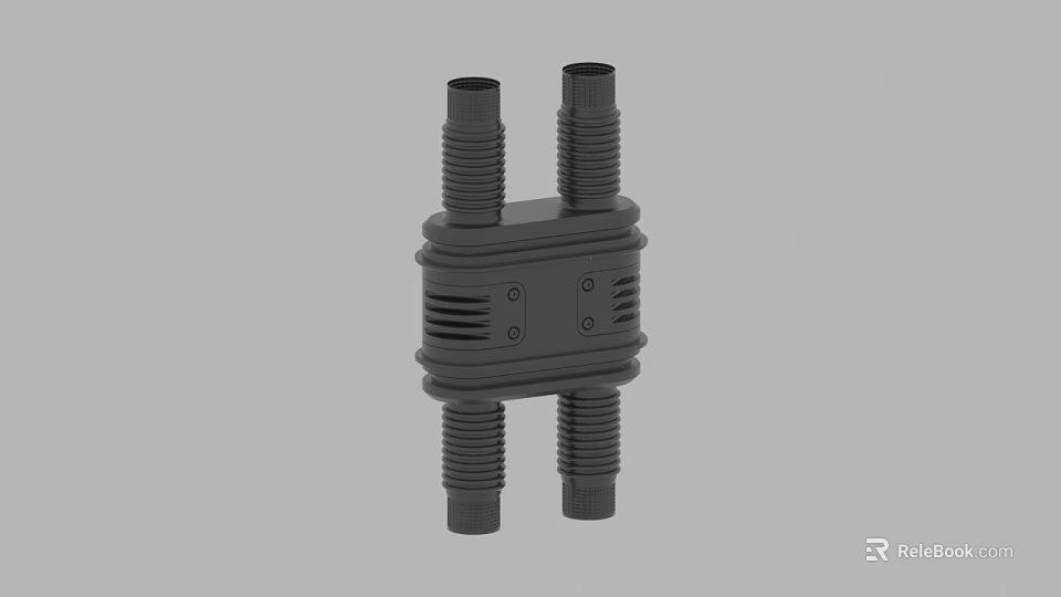 Gray Industrial Mechanical Connector With Four Cylindrical Ports And Heat Sink Structure 3d model 
