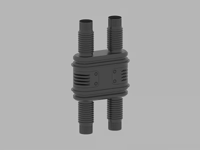 Gray Industrial Mechanical Connector With Four Cylindrical Ports And Heat Sink Structure 3d model