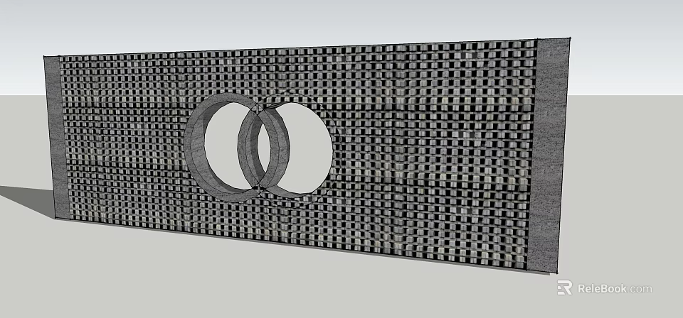 Decorative Room Divider Screen With Grid Pattern And Overlapping Circular Cutouts 3d model