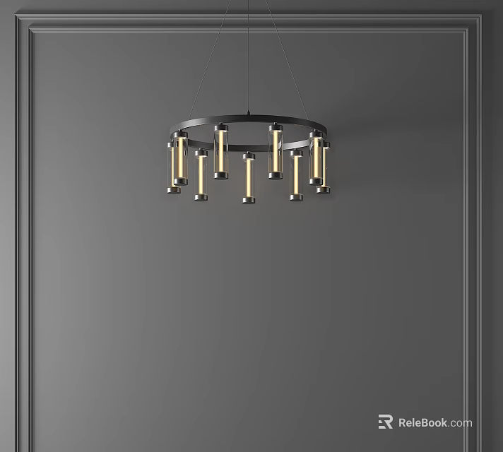 Modern Circular Chandelier With Slim Illuminated Tubes And Metallic Frame Design 3d model 