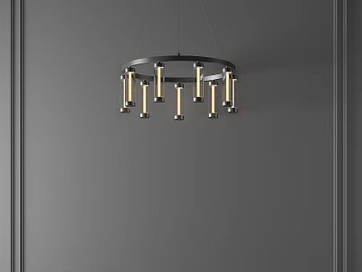 Modern Circular Chandelier With Slim Illuminated Tubes And Metallic Frame Design 3d model