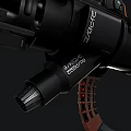 Futuristic Tactical Weapon With Multiple Barrels Red Accents And Mechanical Design