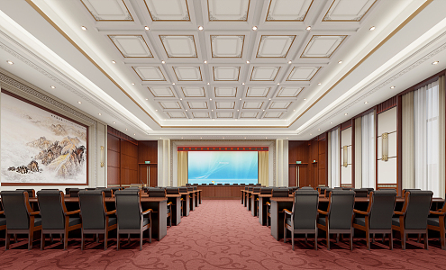 New Chinese Conference Hall Lobby Reporting Hall 3d model