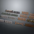 Various Material Garden Fence Components Including Wood Stone And Brick Panels