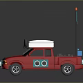 Red Cartoon Toy Car With White Top Structure Antenna And Blue Accents