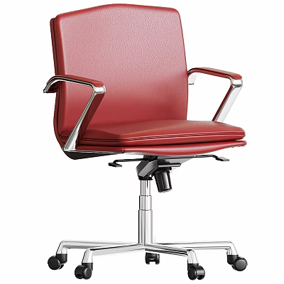 Red Leather Office Desk and Chair Set with Silver Metal Armrests and Sturdy Base 3d model