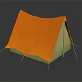 Bright Orange and Yellow Camping Tent with Support Poles on Black Background