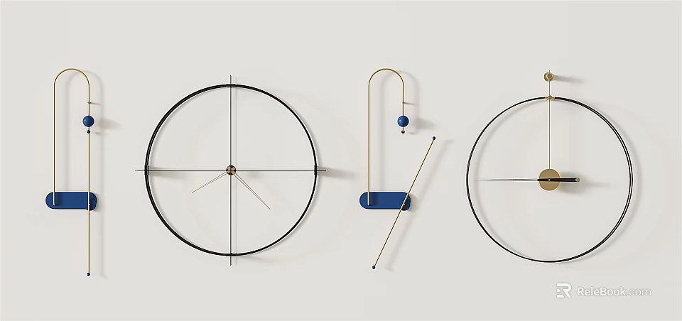 Modern Circular Wall Decor With Metallic Frames Blue Accents And Geometric Shapes 3d model