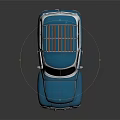 Blue And White Vintage Car With Surfboard On Roof And Rounded Body