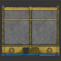 Industrial Yellow Metal Gate With Mesh Panels Wheels Pedals And Reflective Base