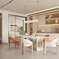 Modern Restaurant Interior Design With White Dining Table Orange White Chairs And Pendant Lights