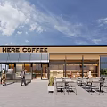 Modern Cafe Exterior With Glass Windows Outdoor Seating And Bright Atmosphere