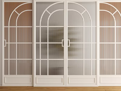 White Arched Sliding Doors With Grid Glass Panels For Modern Interior Decor 3d model