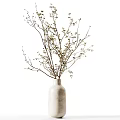 Floral Art Display In Minimalist Natural Style With White Vase Branches And Small Leaves