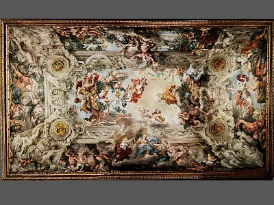 Ornate Classical Ceiling Mural With Intricate Decorative Patterns And Mythological Figures 3d model
