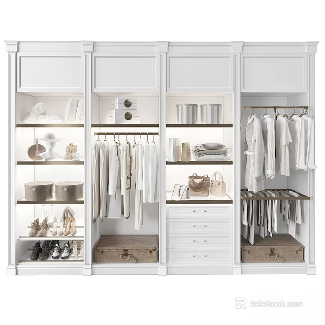 White Modern Dresser In Wardrobe Storage System With Clothes Bags And Shoes 3d model 