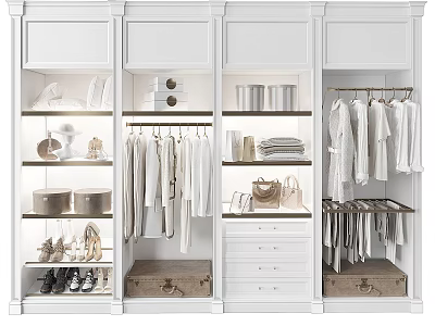 White Modern Dresser In Wardrobe Storage System With Clothes Bags And Shoes 3d model