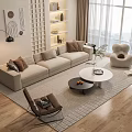 Modern Living Room Beige Sofa Coffee Table Set With Round Tables Floor Lamp And Decor