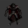 Game Fantasy Wolf Headed Humanoid Warrior Character With Ornate Armor And Red Cloak