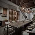 Cozy Living Dining Area With Curved Sofa Coffee Table Ceiling Fan And Art Painting