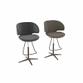Modern Style Bar Stools Featuring Walnut Wood Backrest Grey Padded Seat And Metal Support Legs