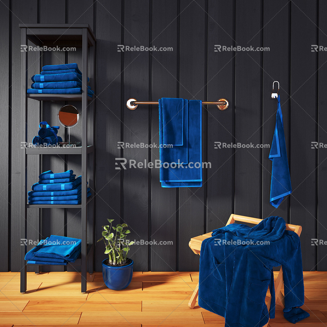 Nordic Towels Bathroom Towels Bathrobe Cabinet Rack Combination 3d model