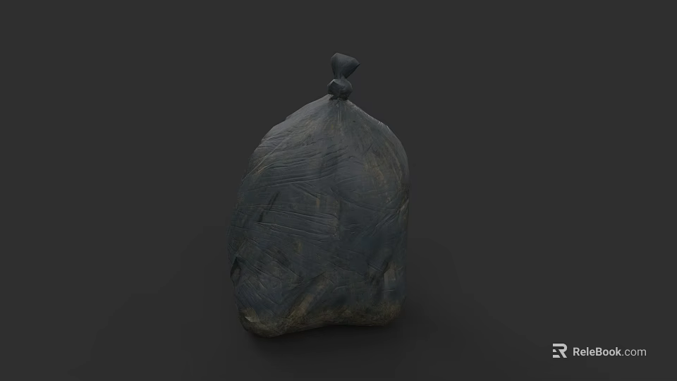 Dark Colored Trash Bag With Tied Knot And Textured Surface For Daily Household Use 3d model 