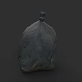 Dark Colored Trash Bag With Tied Knot And Textured Surface For Daily Household Use