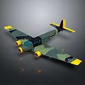 Camouflage Green Twin Engine Airplane Model With Yellow Wing Tips And Black Cross Markings